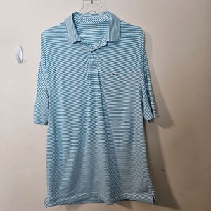 Vineyard Vines Sankaty Performance Polo Shirt Mens Blue and White Size Large